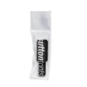 A single black rectangular product with white vertical 'suttontools' branding, sealed inside a clear plastic sleeve, on a plain white background.
