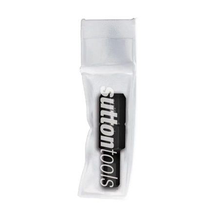 A small translucent white pouch containing a black rectangular item with the brand name 'suttontools' printed vertically in white, shown on a plain white background.