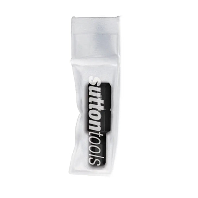 A small translucent white pouch containing a black rectangular item with the brand name 'suttontools' printed vertically in white, shown on a plain white background.