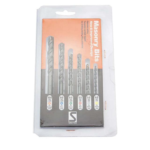 A 5-piece set of Sizer Tools masonry bits in a clear plastic blister pack with an orange and gray cardboard insert.