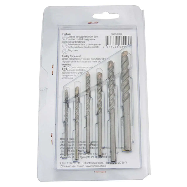 A 5-piece set of Sifton Tools Masonry Bits in a clear plastic blister pack with a white backing card, shown against a plain white background.