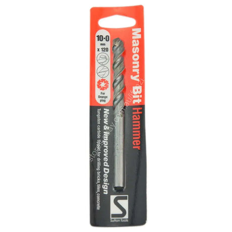 A Masonry Bit Hammer drill bit in its retail packaging, featuring a silver-colored metal bit with a black and orange cardboard sleeve.