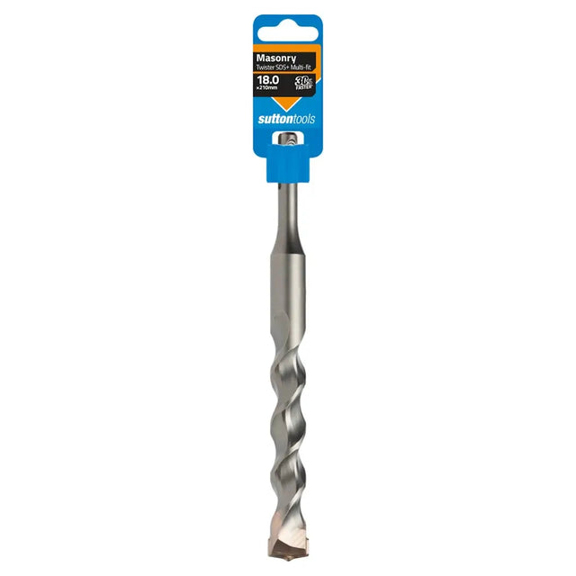 A SulfoTools 18.0 mm masonry drill bit with a spiral flute design, shown in its blue retail packaging on a plain white background.