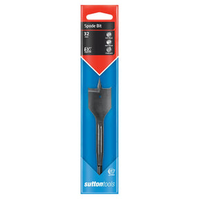 Sutton Tools 32 mm spade bit in its original retail packaging, featuring a black and blue card with a red header.