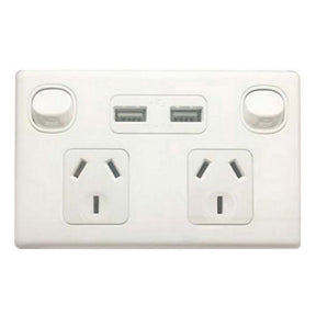 Tesla Power Wall Plate 2 Socket With 2 USB 10A White
