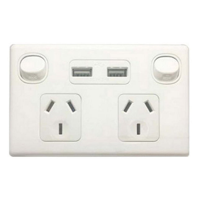 Tesla Power Wall Plate 2 Socket With 2 USB 10A White