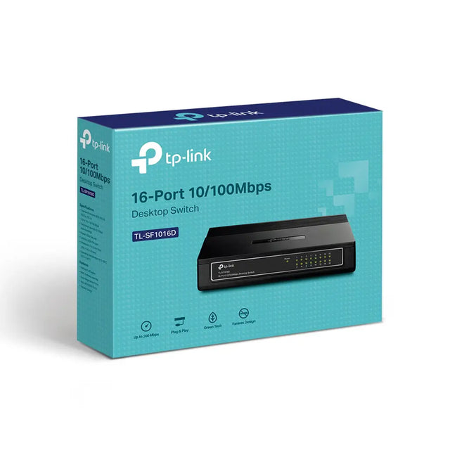 TP-Link 16-port switch packaging on a white background