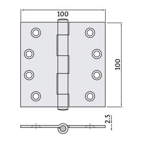 Trio Door Butt Hinge 100X100X2.5mm Fixed Pin Stainless Steel R1 - 1100F20