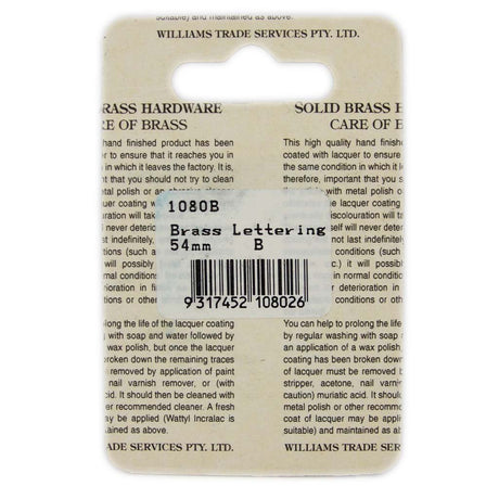 Williams 54mm Brass House Number Letter B 1080B