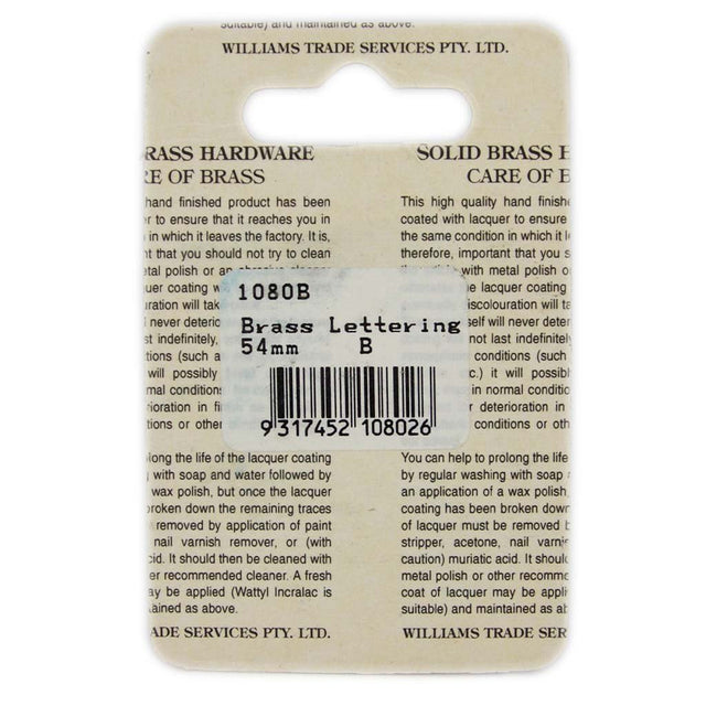 Williams 54mm Brass House Number Letter B 1080B