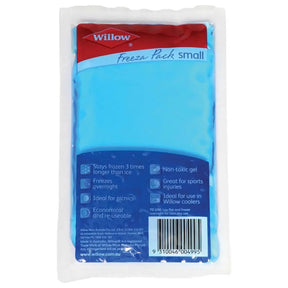 Blue freeze pack with Willow branding on a white background