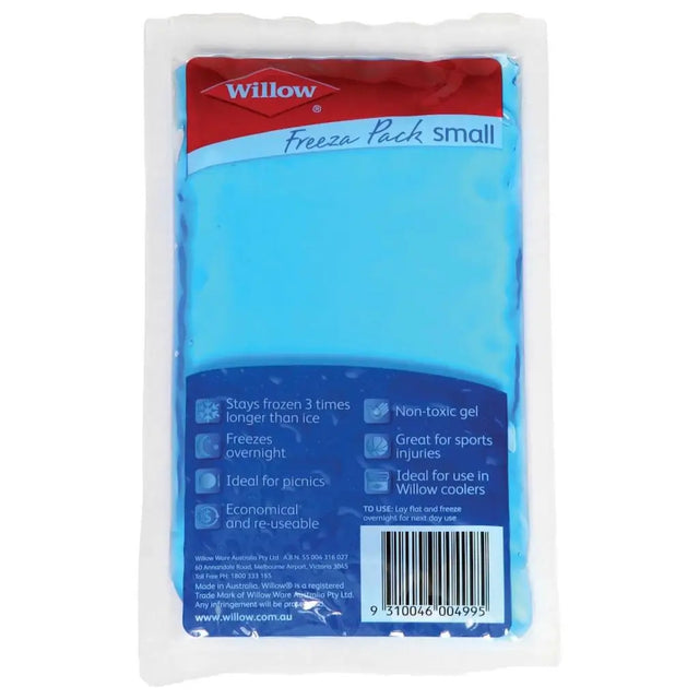Blue freeze pack with Willow branding on a white background