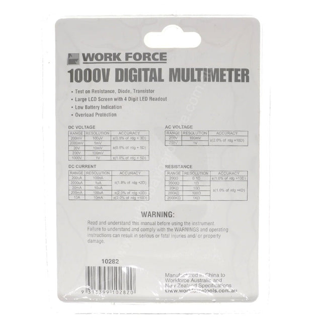 WORK FORCE Digital Multimeter 1000V 10282