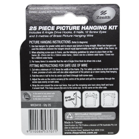 ZENITH 25 Piece Picture Hanging Kit 4.5KG WIC0418