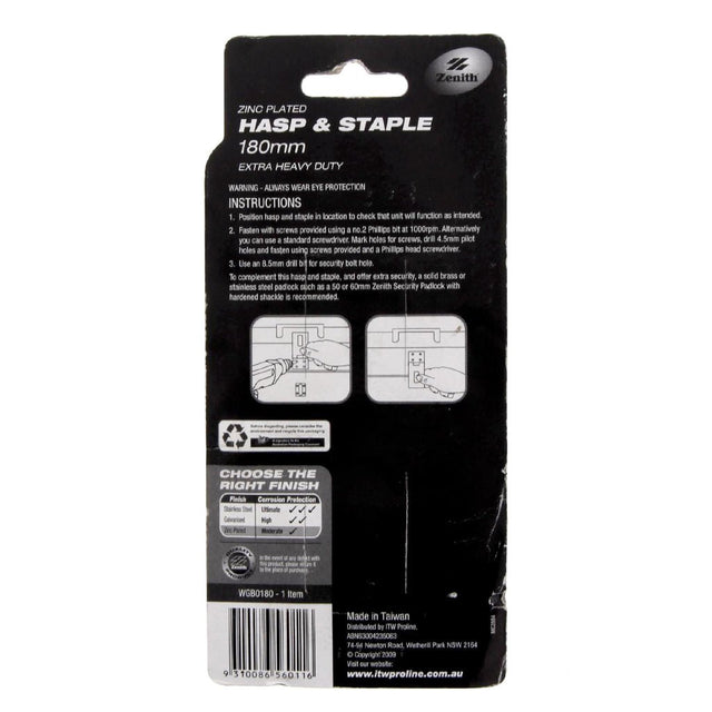 Zenith Heavy Duty Hasp & Staple Zinc Plated 180mm WGB0180
