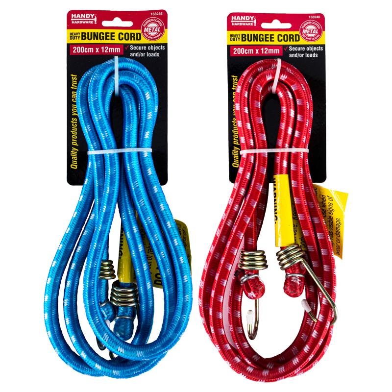 1 Piece Red or Blue HANDY HARDWARE Heavy Duty Bungee Cord 200cm x 12mm 133246 - Double Bay Hardware
