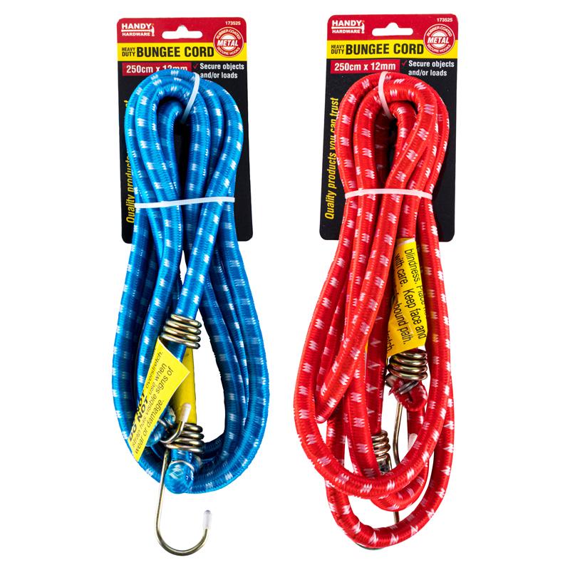 1 Piece Red or Blue HANDY HARDWARE Heavy Duty Bungee Cord 250cm x 12mm 173525 - Double Bay Hardware