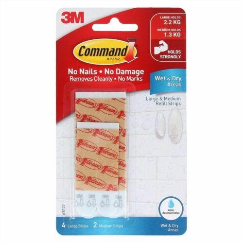 3M COMMAND Damage-Free Wet & Dry Combo Refill Strips 6pk WET22 - Double Bay Hardware