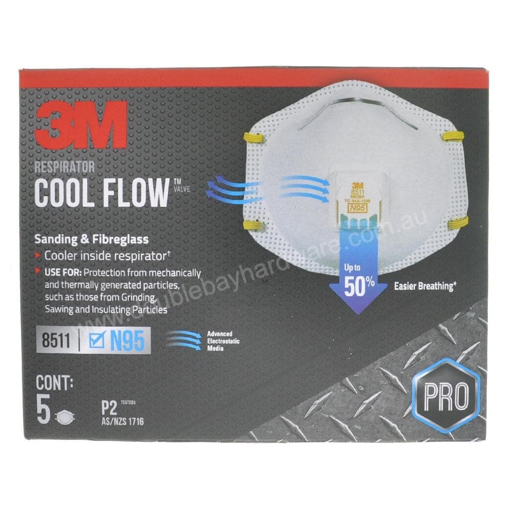 3M P2 N95 Sanding Fibreglass Valve Respirator Mask 5pk 8511HB2-C-PS - Double Bay Hardware