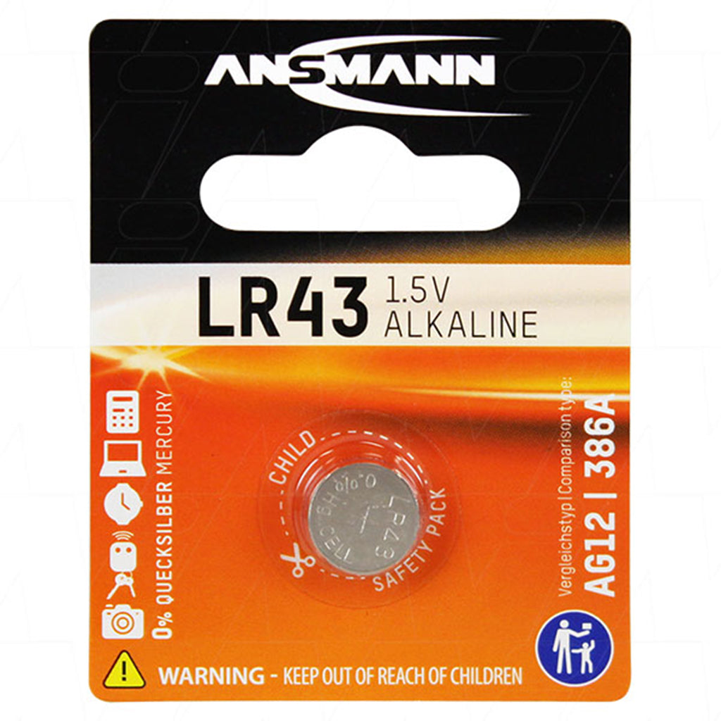 ANSMANN Alkaline Button Cell Battery 1.5V 90mAh LR43