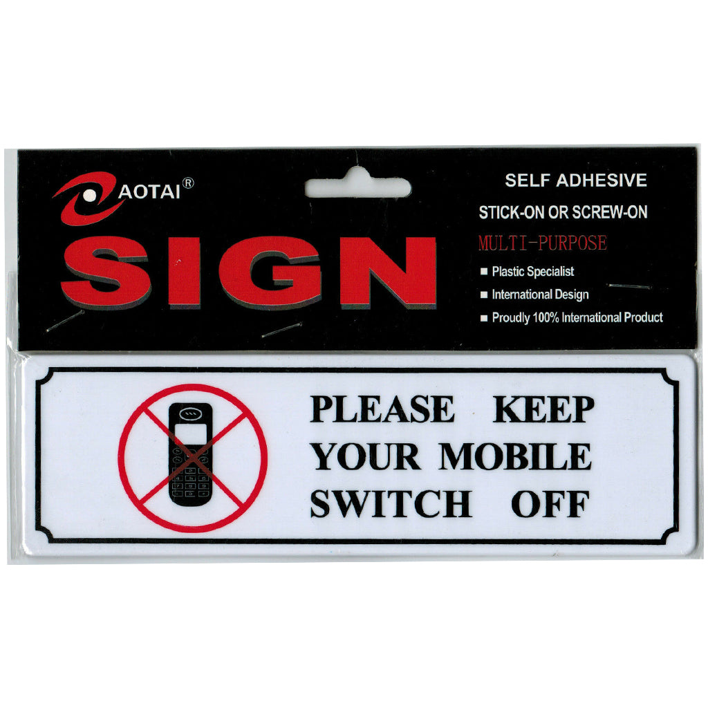 AOTI Plastic Self Adhesive Sign Please Keep Your Mobile Switch Off 200x60x2mm