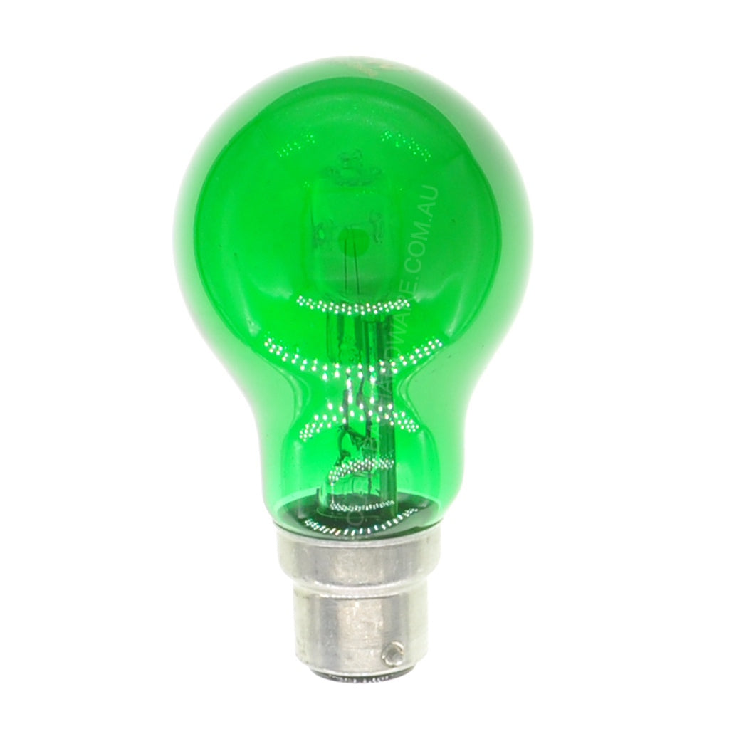 CLA Coloured Halogen Light Bulb B22 240V 28W Green CLAHAGLS28WBCG