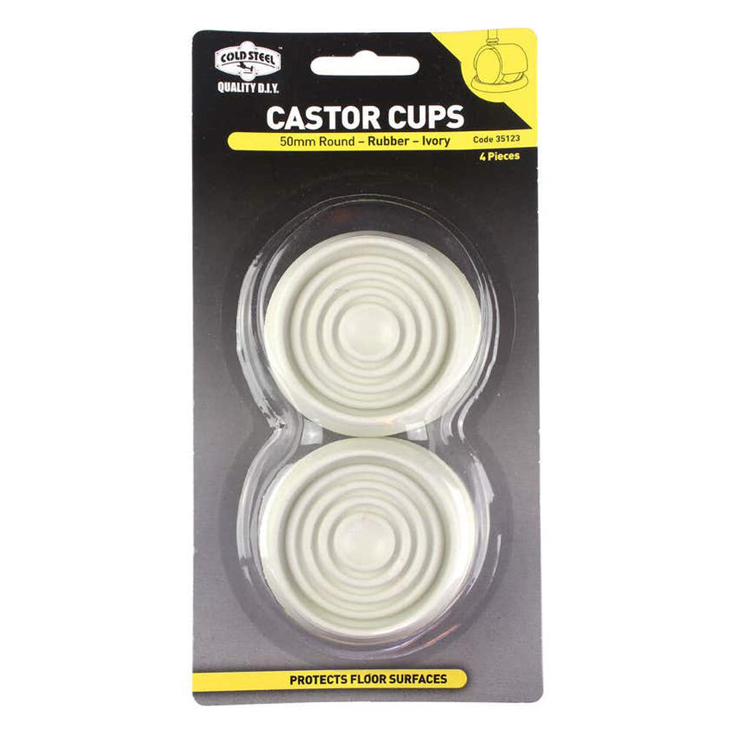Cold Steel Round Rubber Castor Cups Ivory 50mm is ideal for use on furniture such as lounges and tables to protect the floor.