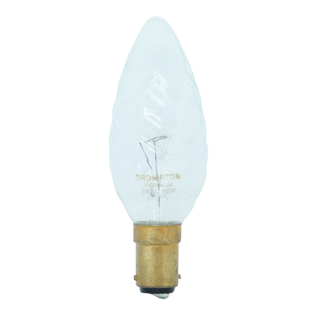Crompton Twist Candle Incandescent Light Bulb B15 240V 60W Clear 10212