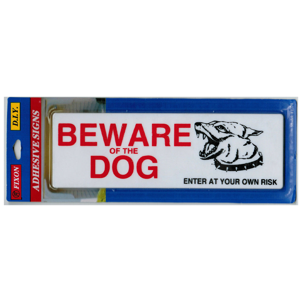 FIXON Plastic Self Adhesive Sign Beware Of The Dog Sign 200x65x2mm