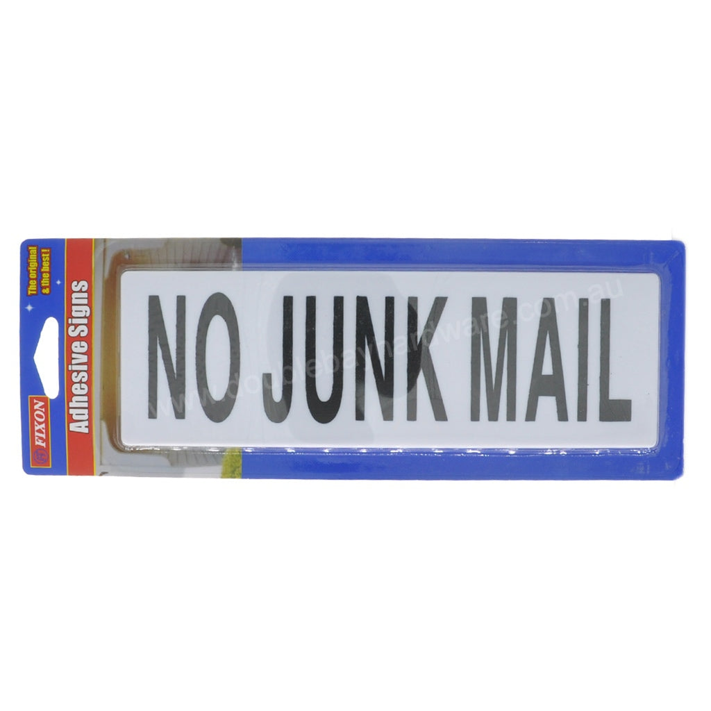FIXON Plastic Self Adhesive Sign No Junk Mail 200x60x2mm