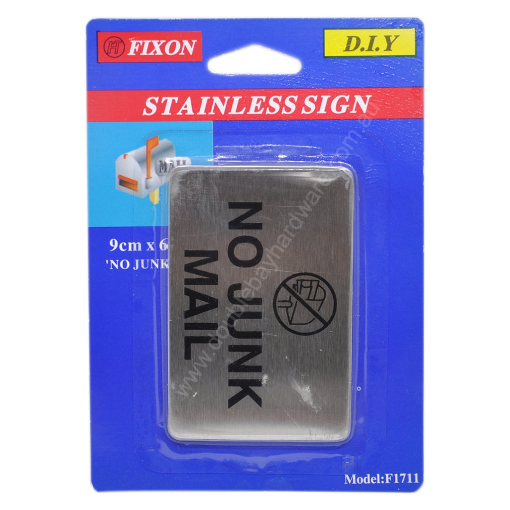 Fixon Stainless Steel Adhesive Sign No Junk Mail 90x60x2mm