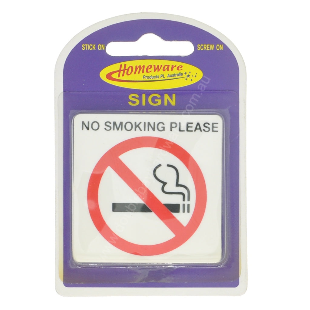 Homeware Plastic Self Adhesive Sign No Smoking Please 55x55x2mm
