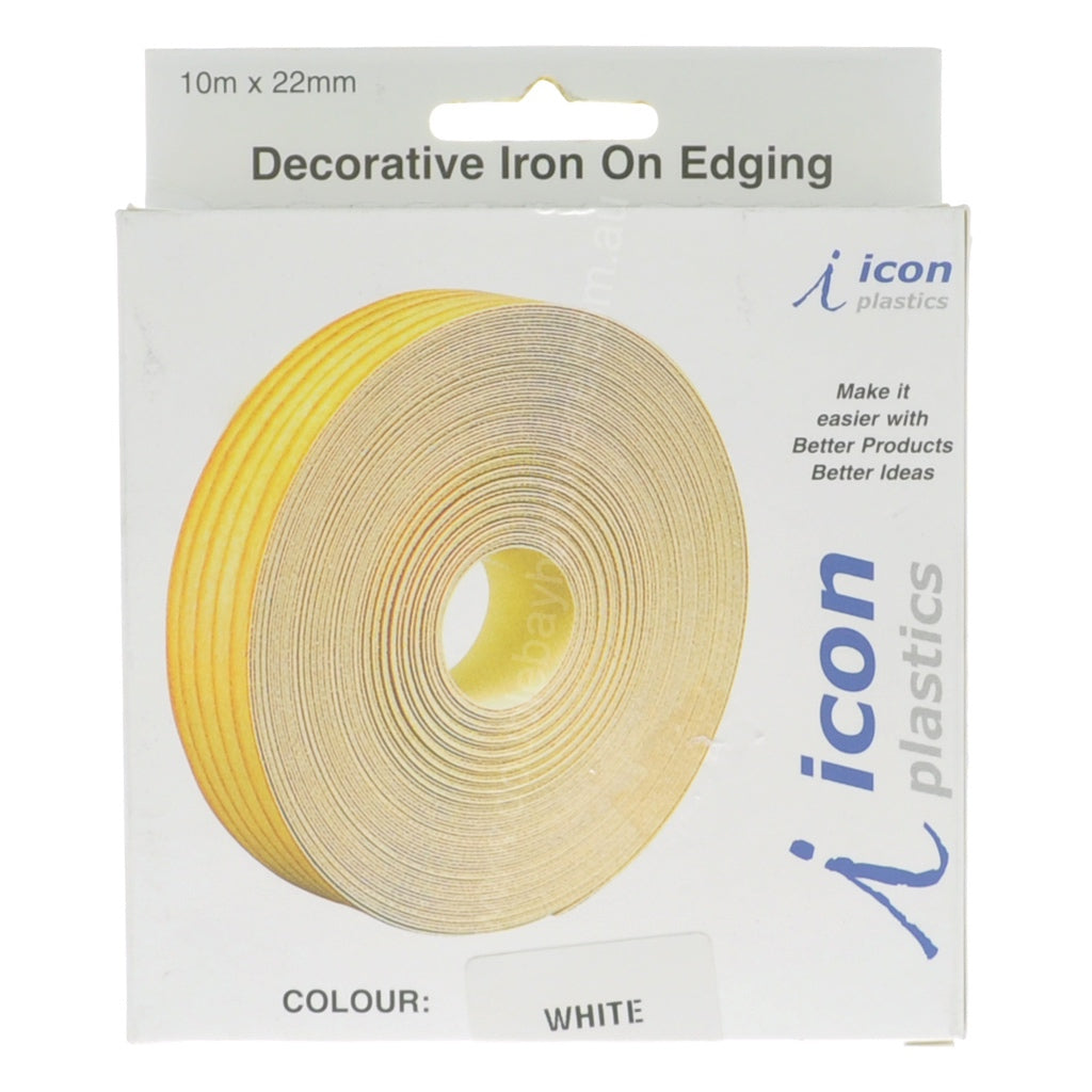 ICON PLASTIC Decorative Iron On Edging Tape 10m X 22mm White