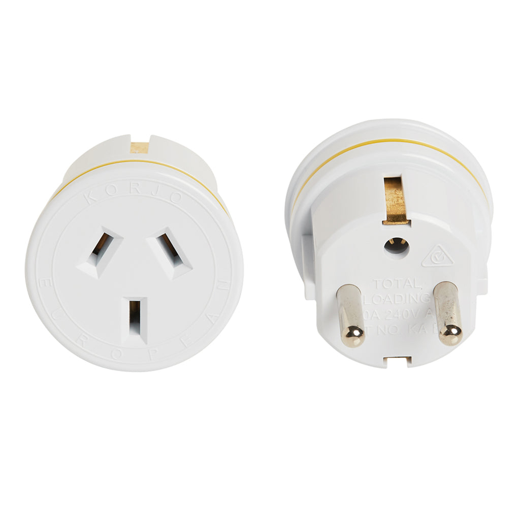 KORJO Travel Adaptor Use in EU, Bali, Middle East, Sth America KA EU