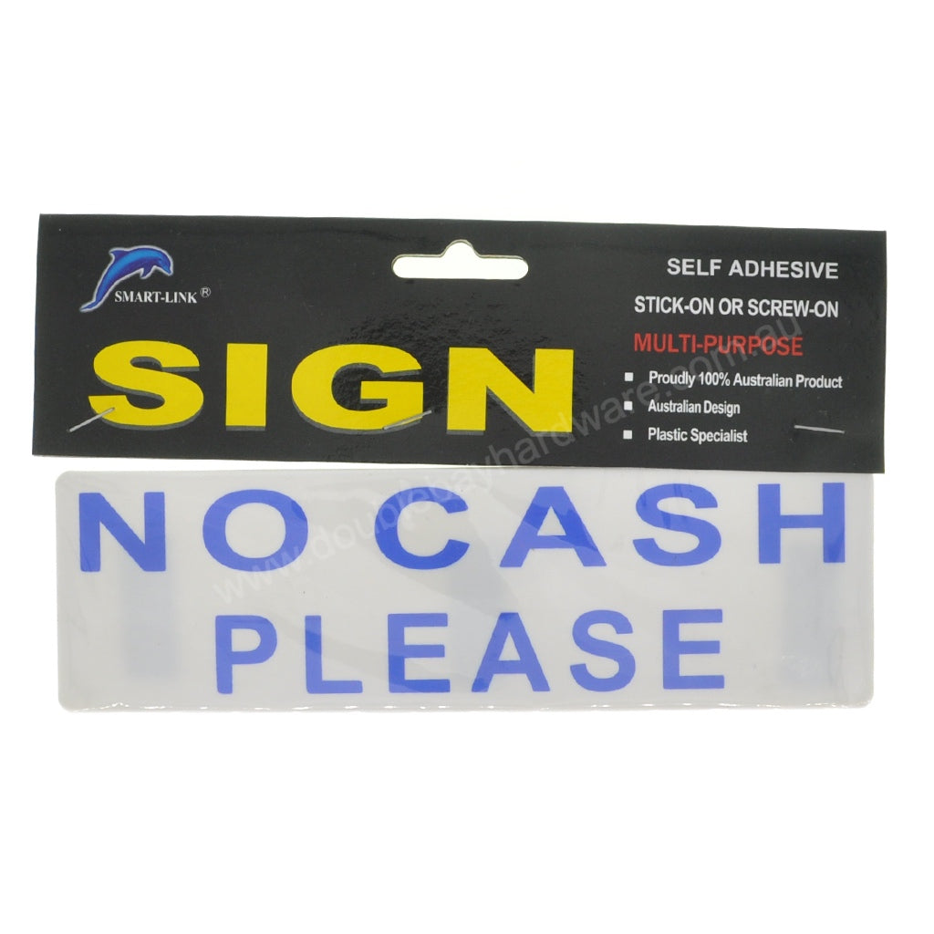 Plastic Self Adhesive Sign No Cash Please 200x65x2mm