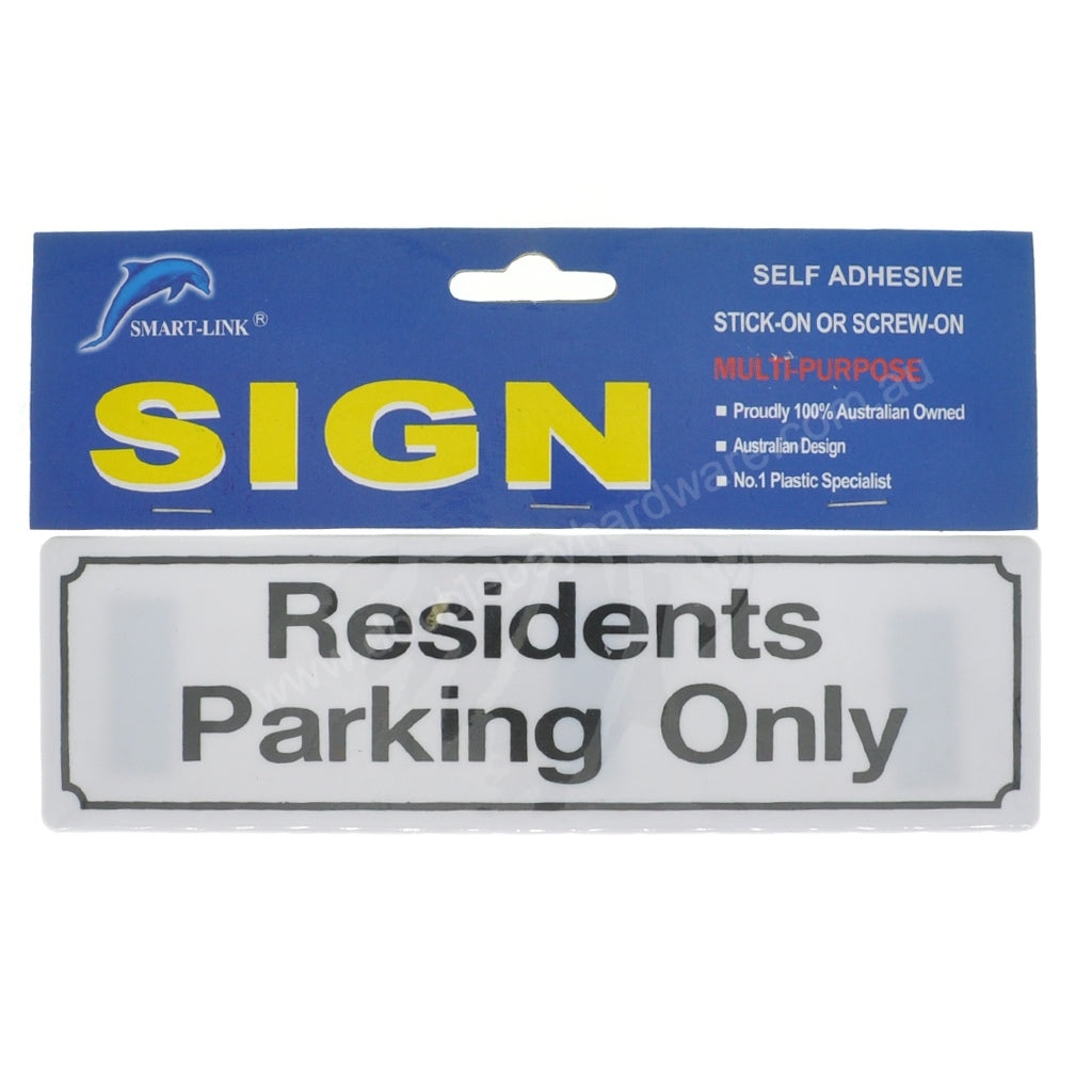 Plastic Self Adhesive Sign Residents Parking Only 200x60x2mm