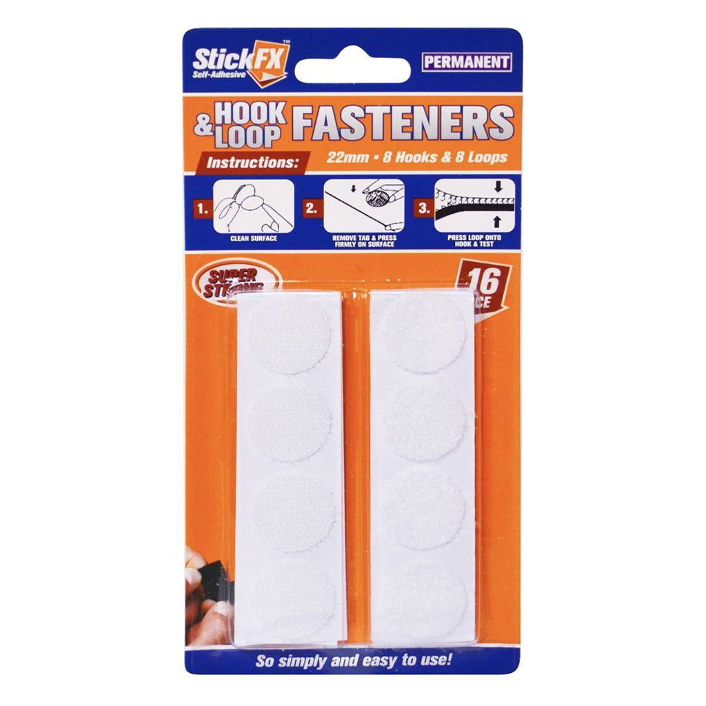 StickFX Hook and Loop Fasteners  22mm White Dot 16Pcs HAR-207