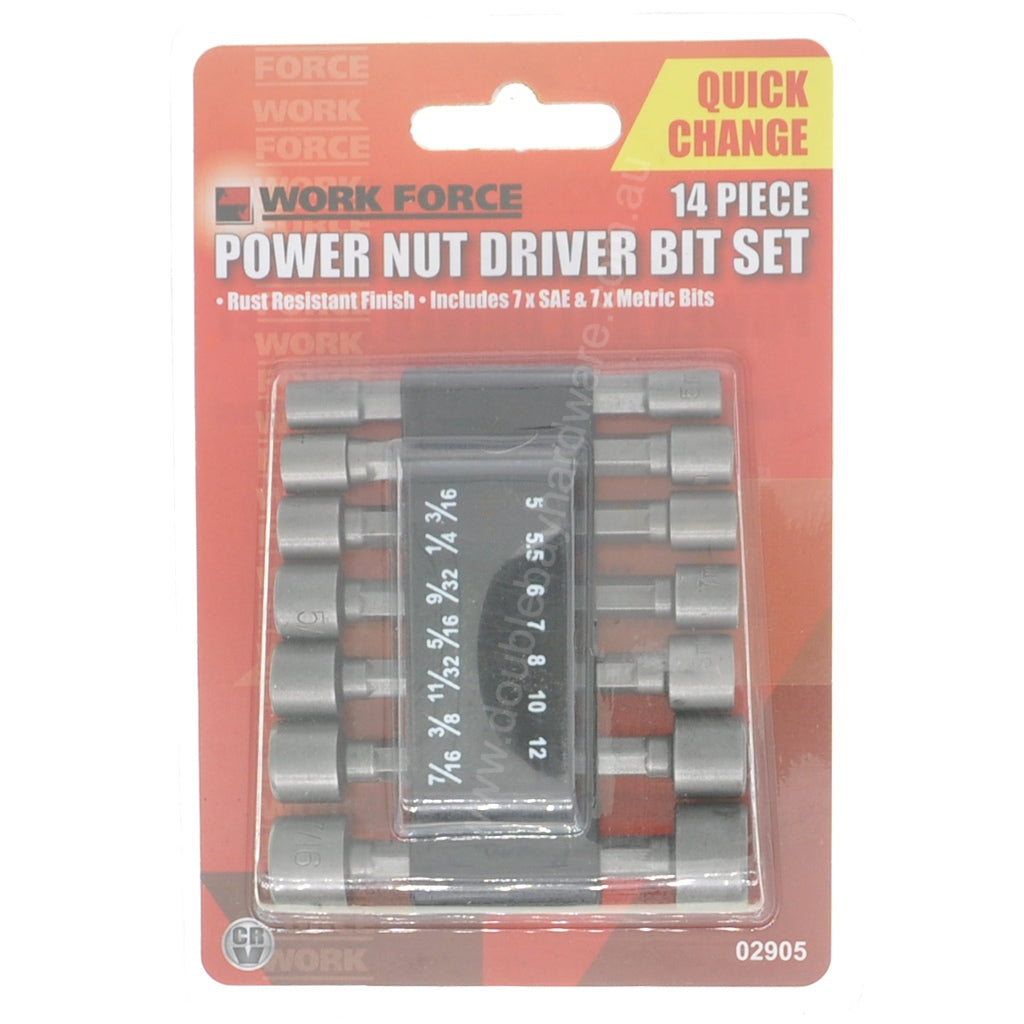 WORK FORCE Power Nut Driver Bit Set 14Pcs 02905
