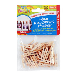 ART CRAFTi Mini Wooden Pegs 30x10mm 40pcs CR721