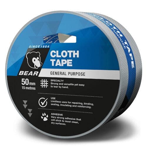 BEAR Very Strong and Versatile Cloth Tape Repair,Bind,Seal 50mmX15m Silver - Double Bay Hardware