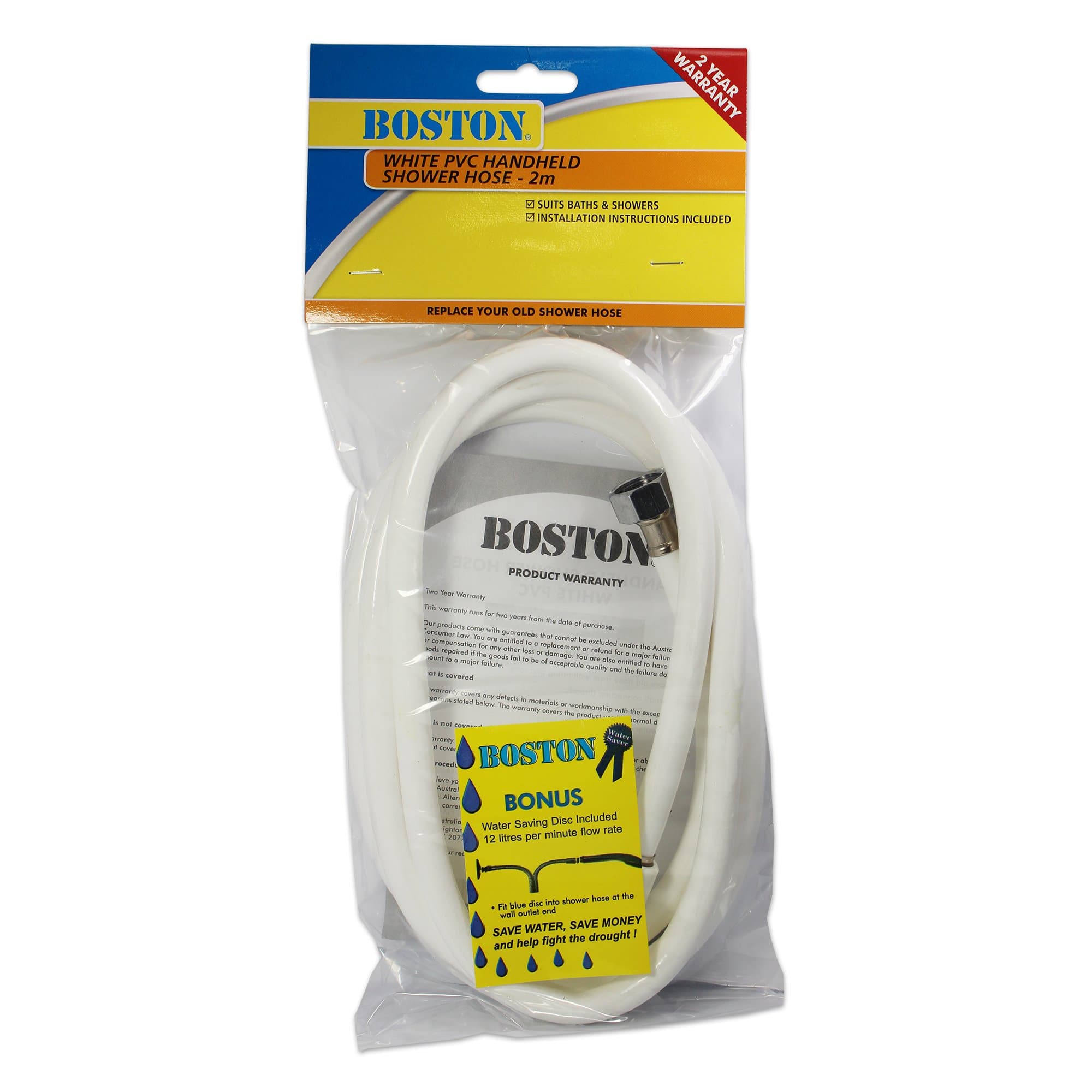 BOSTON 2M Flexible Hand Held Shower Hose White 219619 - Double Bay Hardware