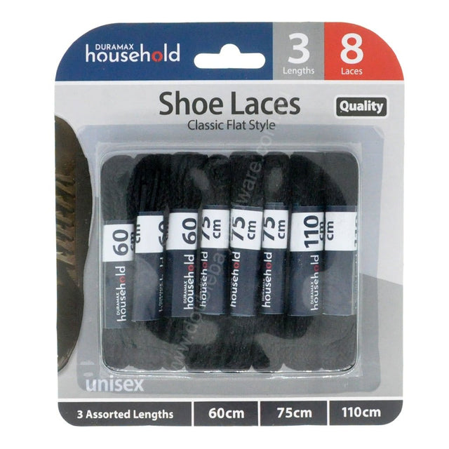 DURAMAX Flat Shoe Laces Black 60cm, 75cm, 110cm HOM - 725
