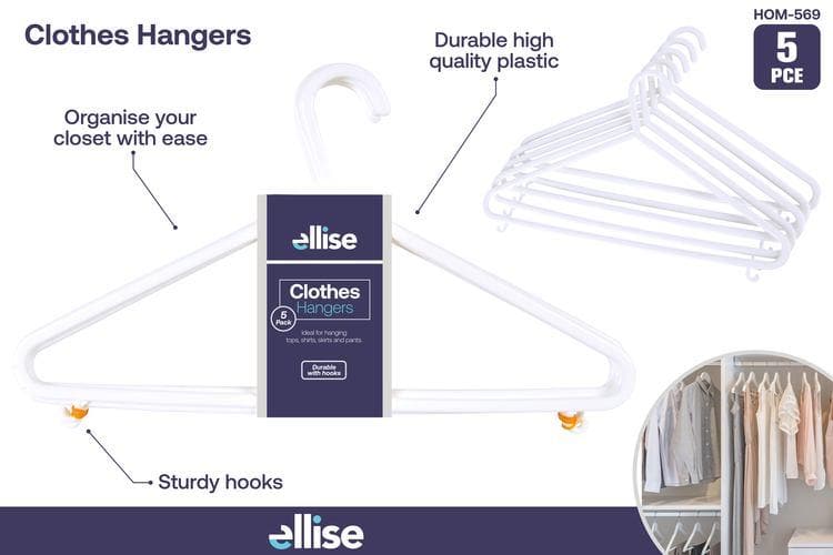 ellise Coat Hanger Plastic White 37cm 5pcs HOM-569 - Double Bay Hardware