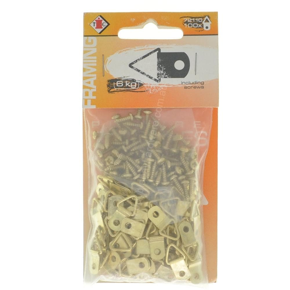 EverHang Picture Triangles Hooks 6Kg Brass Plated 100Pcs Included 72110 - Double Bay Hardware
