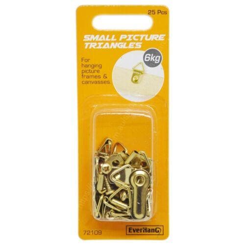 EverHang Small Picture Triangles Hooks 6Kg Brass Plated 25Pcs Included 72109 - Double Bay Hardware