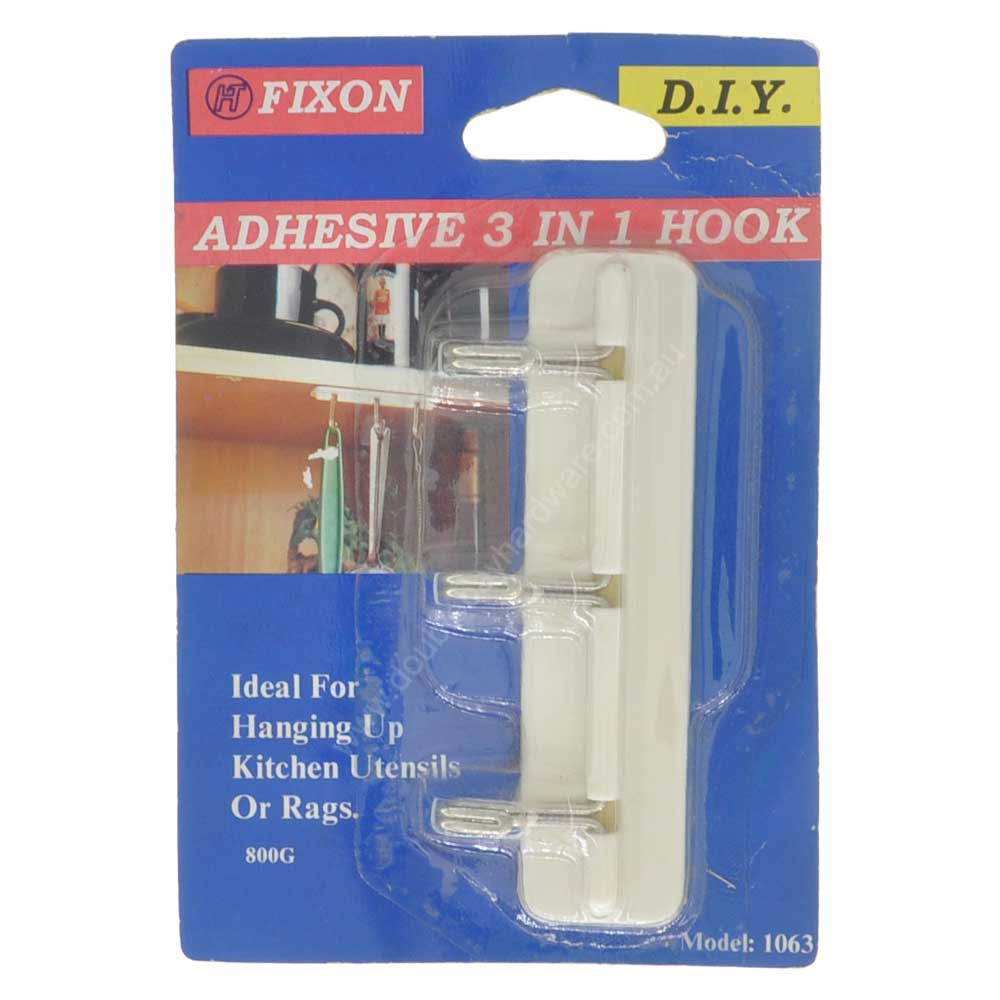 FIXON Stick-On Utility Rack with 3 Hooks 800g F1063 - Double Bay Hardware