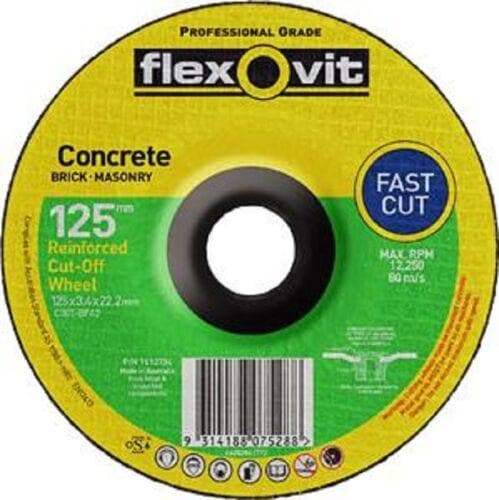 Flexovit Reinforced CutOff Wheel Concrete Brick Masonry125x3.4x22 - Double Bay Hardware