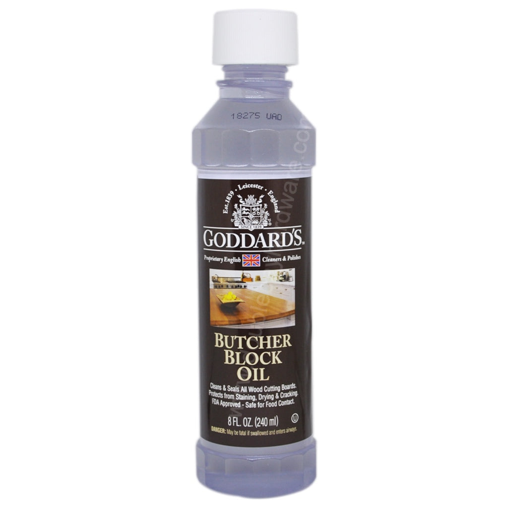 Goddard's Butcher Block Oil will absorb into the wood to condition and protect cutting board.