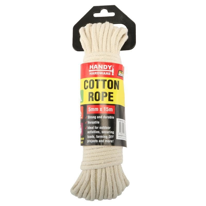 HANDY HARDWARE 5mmX15m Heavy Duty Natural Cotton Rope 176885 - Double Bay Hardware