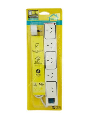 HPM 1.8m 5 Outlets Powerboard With Surge & Safety Overload Protection D105/5TRPA - Double Bay Hardware
